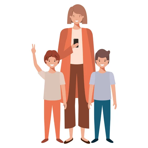 Mom with her children avatar character — Stock Vector