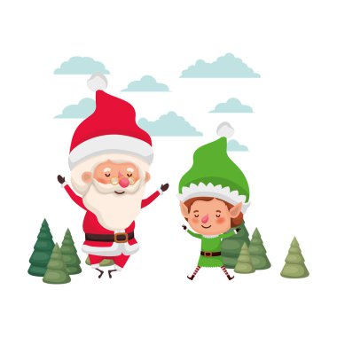 yılbaşı ağaçları ile Elf hareket eden Noel Baba