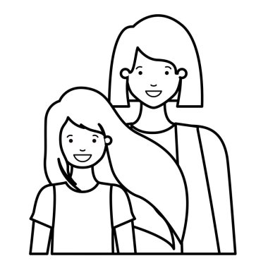 anne ve kızı gülümseyen avatar karakter