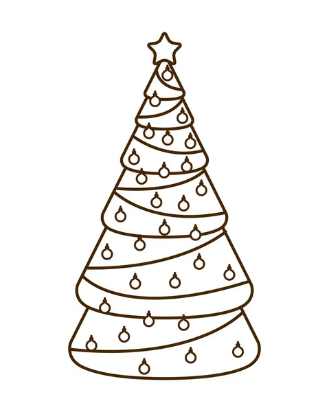 Різдвяна ялинка з висячими кульками ізольована ікона — стоковий вектор