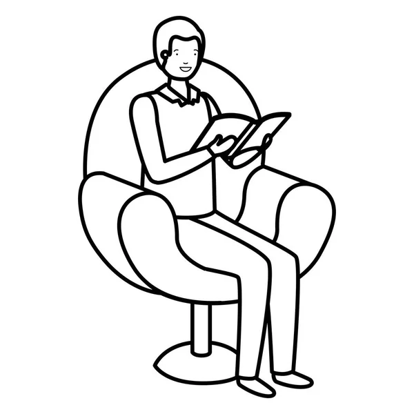 Ember olvas könyvet a kanapén avatar karakter — Stock Vector