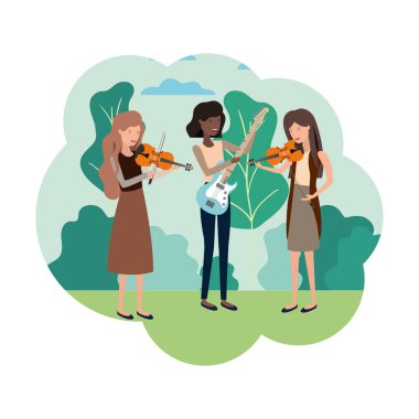 Peyzaj müzik aletleri ile kadınlar