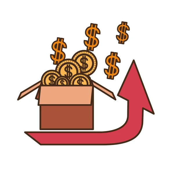 Šipka nahoru s kartónový a symbolem dolaru — Stockový vektor