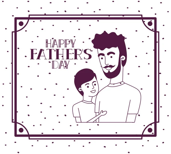 Happy fathers day card with dad and son characters — Stock Vector