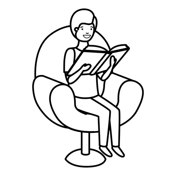Ember olvas könyvet a kanapén avatar karakter — Stock Vector