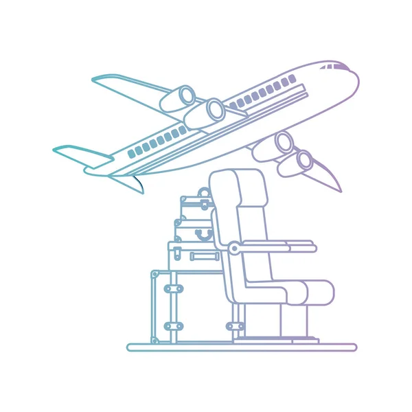 Seyahat seti simgeleri ile uçan uçak — Stok Vektör