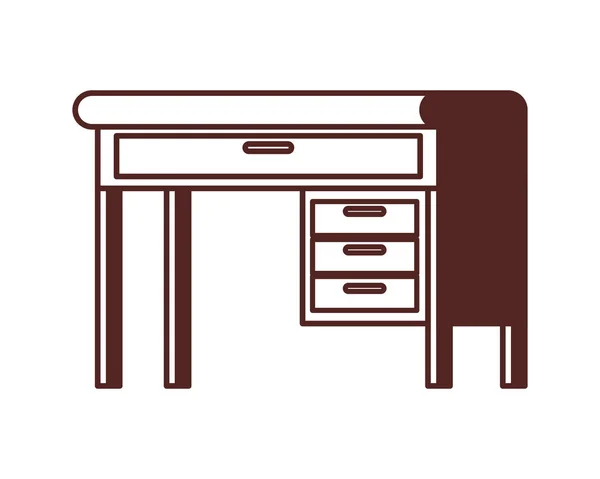 Sylwetka biurka biurowego w drewnie z białym tłem — Wektor stockowy