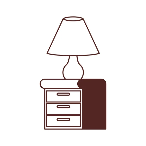 Silhouette del cassetto in legno con lampada su sfondo bianco — Vettoriale Stock