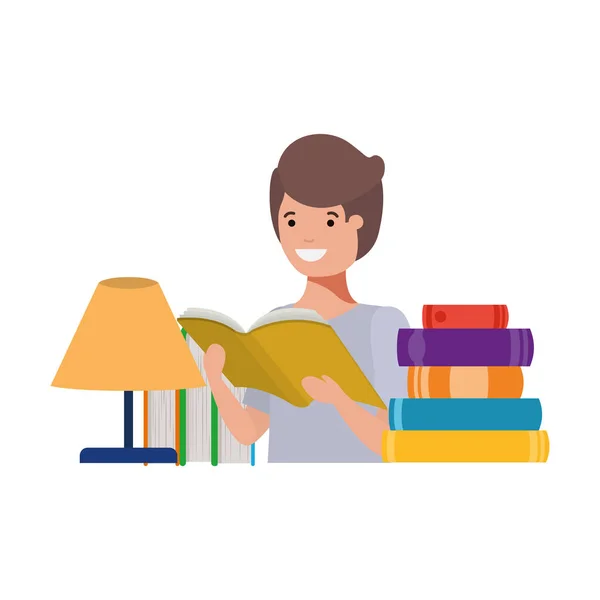 Elinde kitap okuma ile öğrenci çocuk — Stok Vektör