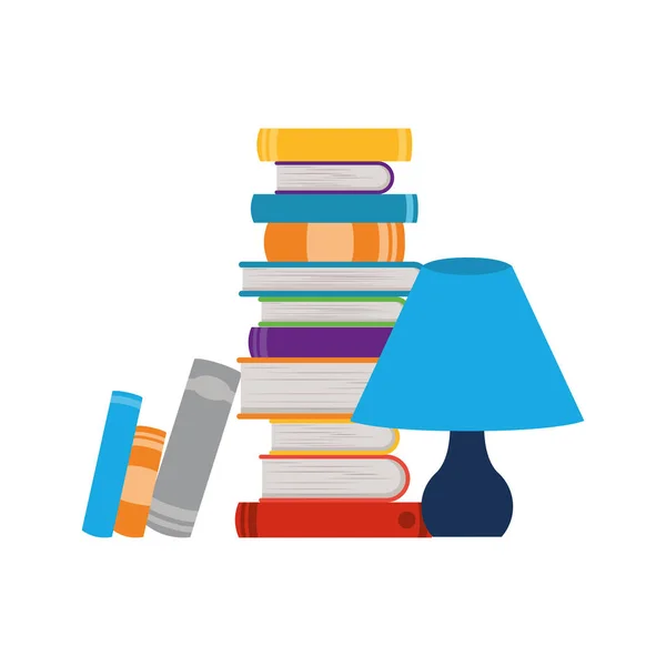 Stack of books and lamp on white background — Stock Vector