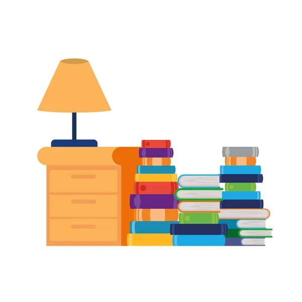 Holzschublade mit Bücherstapel auf weißem Hintergrund — Stockvektor