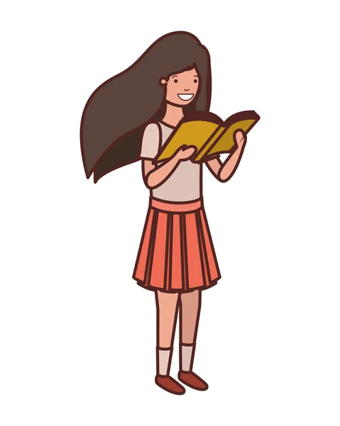 Estudante menina com livro de leitura nas mãos —  Vetores de Stock