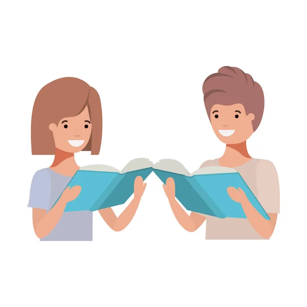 Schülerpaar mit Lesebuch in der Hand — Stockvektor