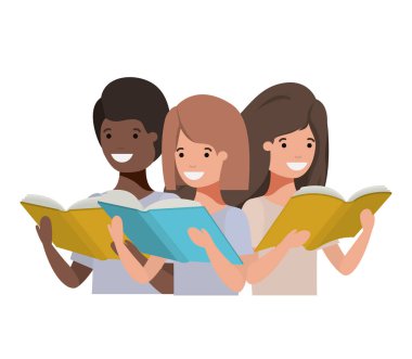 elinde kitap okuma ile öğrenci grubu