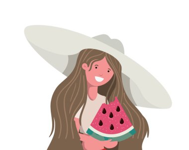 Elinde mayo ve elinde karpuz olan bir kadın.