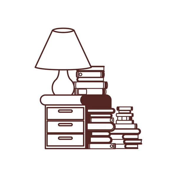 Silhouet van houten lade met stapel boeken — Stockvector