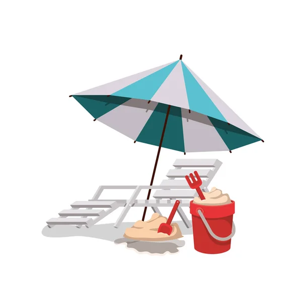 Umbrella striped with beach chair in white background — Stock Vector