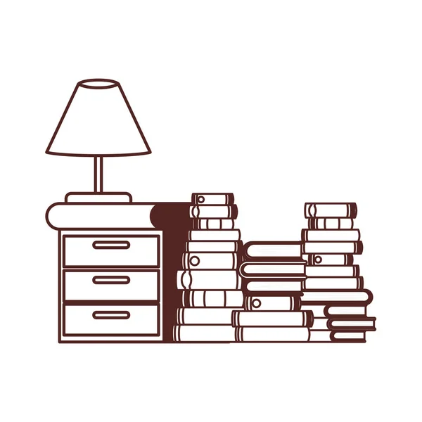 Sylwetka drewnianej szuflady ze stosu książek — Wektor stockowy
