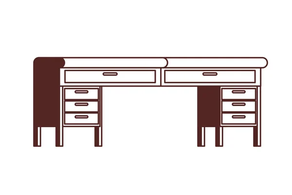 Silueta de escritorio de oficina en madera con fondo blanco — Vector de stock