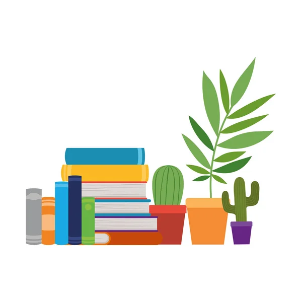Pile de livres avec plante d'intérieur sur fond blanc — Image vectorielle