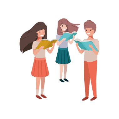 elinde kitap okuma ile öğrenci grubu