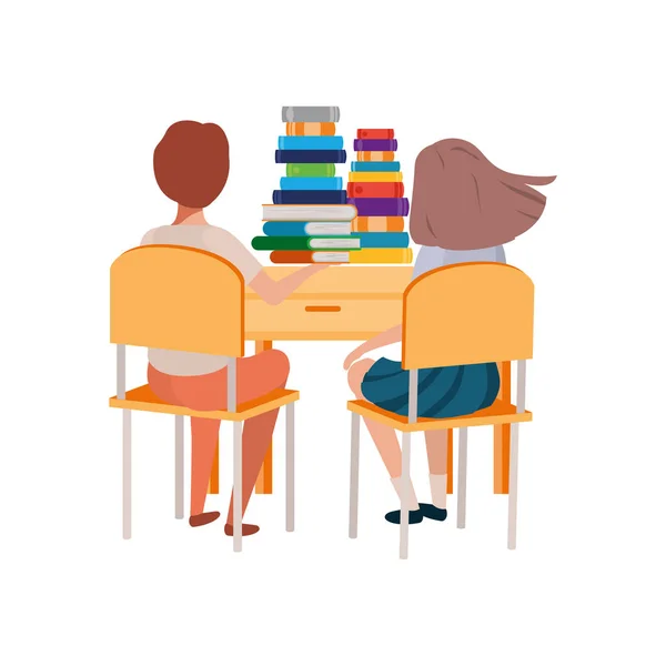 Couple students sitting in school desk — Stock Vector