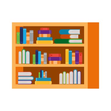 beyaz arka plandaki kitaplarla raf