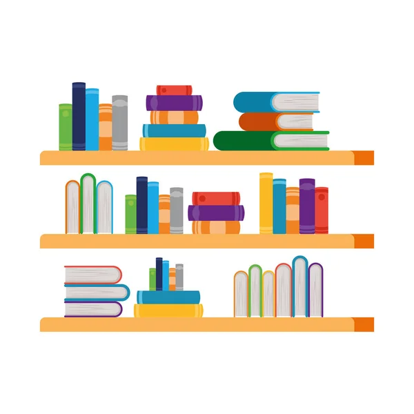 Estanterías con libros en fondo blanco — Vector de stock