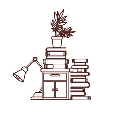 kitap yığını ile ahşap çekmece silueti