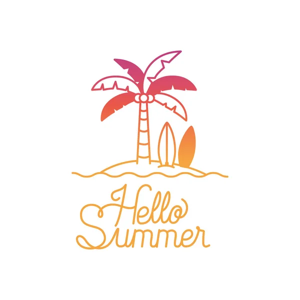 Hello summer label with coloring image — стоковый вектор