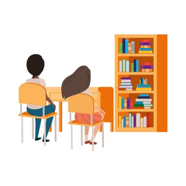 okul masasında oturan çift öğrenciler