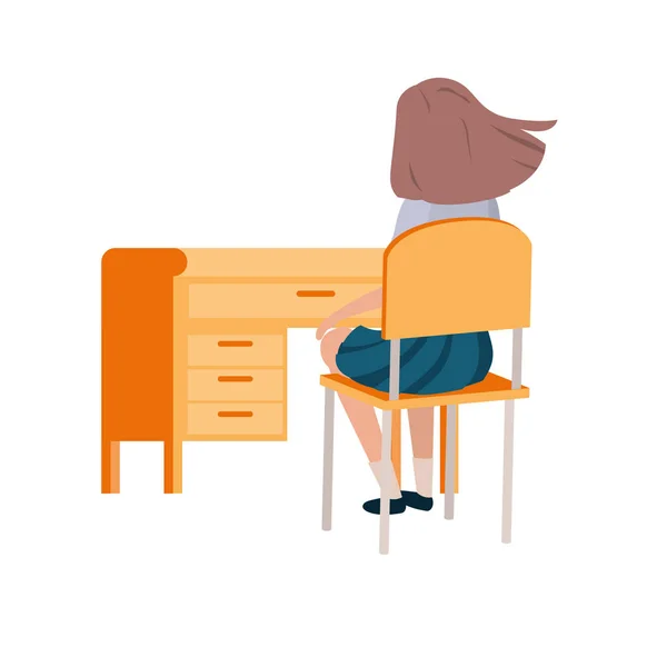 学校の机に座っている若い学生の女の子 — ストックベクタ