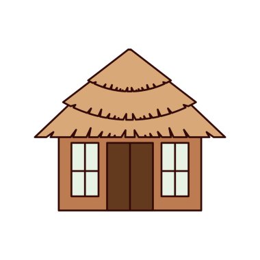 Sahilde beyaz arka planı olan ahşap bir ev.