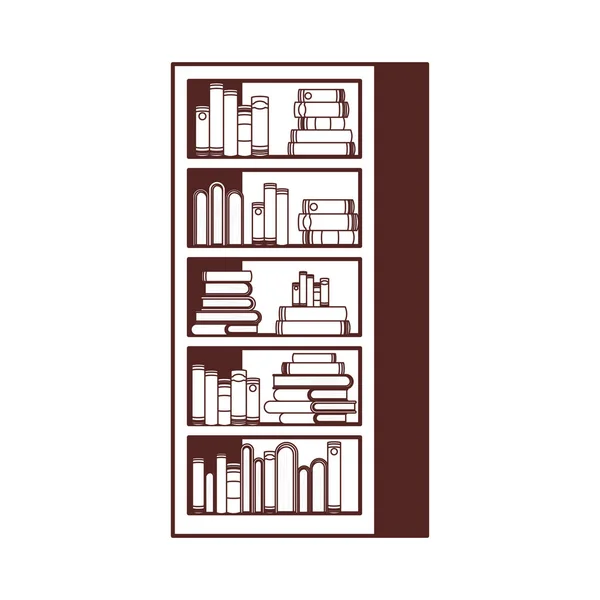 Siluett av hyllor med böcker i vit bakgrund — Stock vektor
