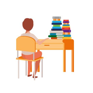 Okul masasında oturan genç öğrenci çocuk