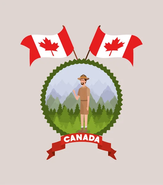 Bosque guardabosques hombre dibujos animados y canada diseño — Vector de stock