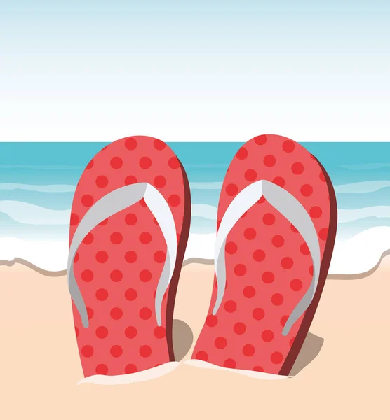 Plaj tasarımında yaz parmak arası terlik — Stok Vektör