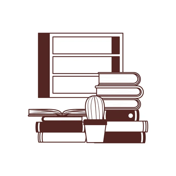 Stapel boeken met kamerplant op witte achtergrond — Stockvector