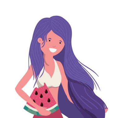 Elinde mayo ve elinde karpuz olan bir kadın.