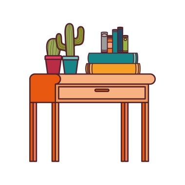 beyaz arka plan üzerinde kitap yığını ile masa