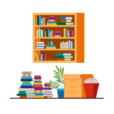 kitap ve ahşap çekmece ile raf