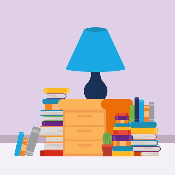 Arbeitszimmer zu Hause mit Bücherdesign — Stockvektor