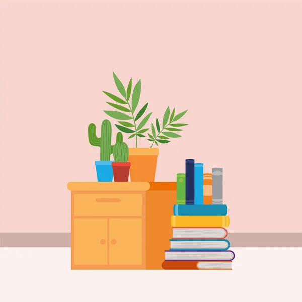 Salle d'étude à domicile avec conception de livres — Image vectorielle
