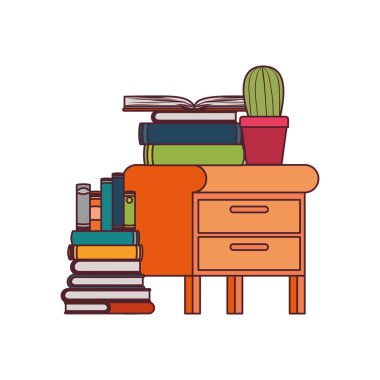 Ahşap çekmecede beyaz arkaplan içinde kitap yığını