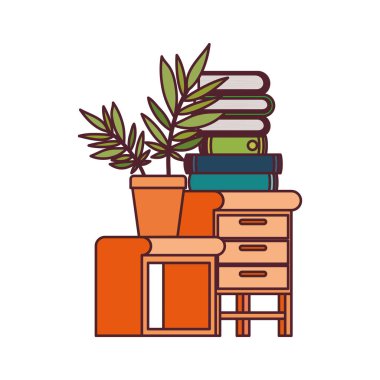 Ahşap çekmecede beyaz arkaplan içinde kitap yığını