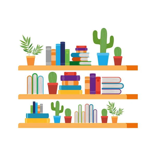 Shelving with books in white background — Stock Vector