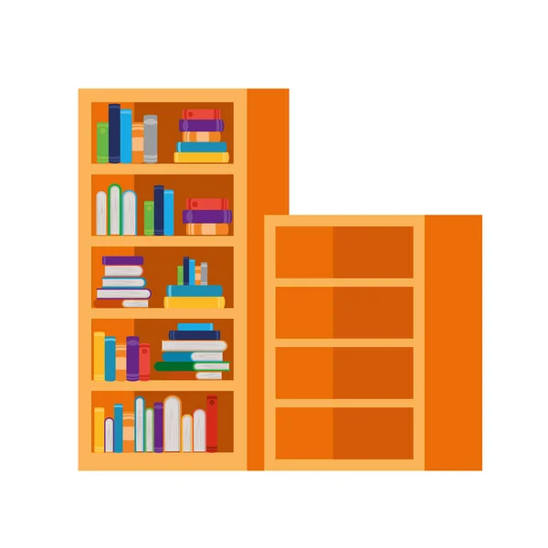 Schappen met boeken in witte achtergrond — Stockvector