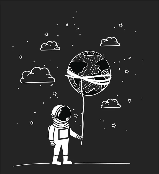 Dessiner astronaute avec la conception de la planète — Image vectorielle