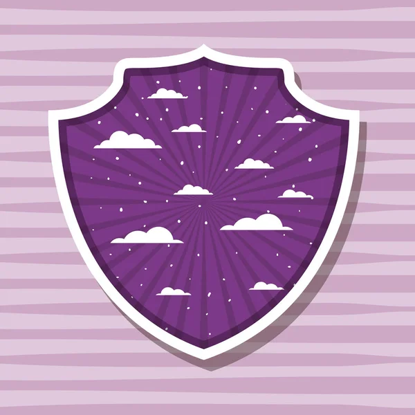 Gestreepte en wolken ontwerp binnen Shield vector illustratie — Stockvector