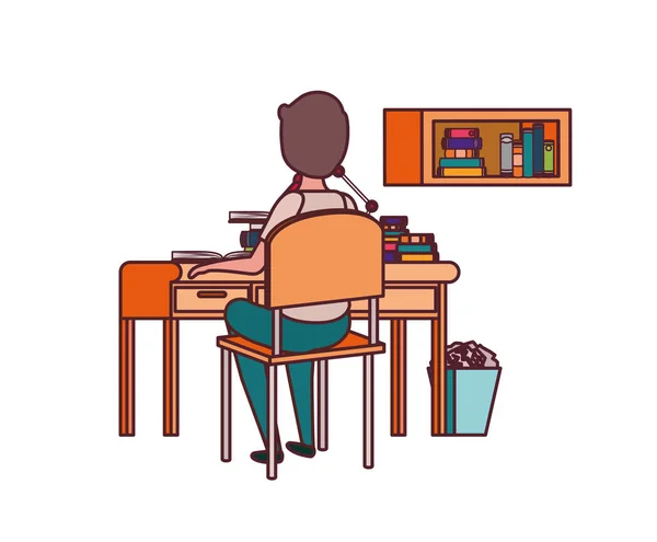 学校の机に座っている男の学生 — ストックベクタ